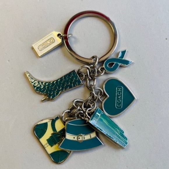 COACH Vintage Y2K Teal & Silver-Tone Multiple Charm Keychain Bag Charm NEW NWOT - Picture 1 of 2